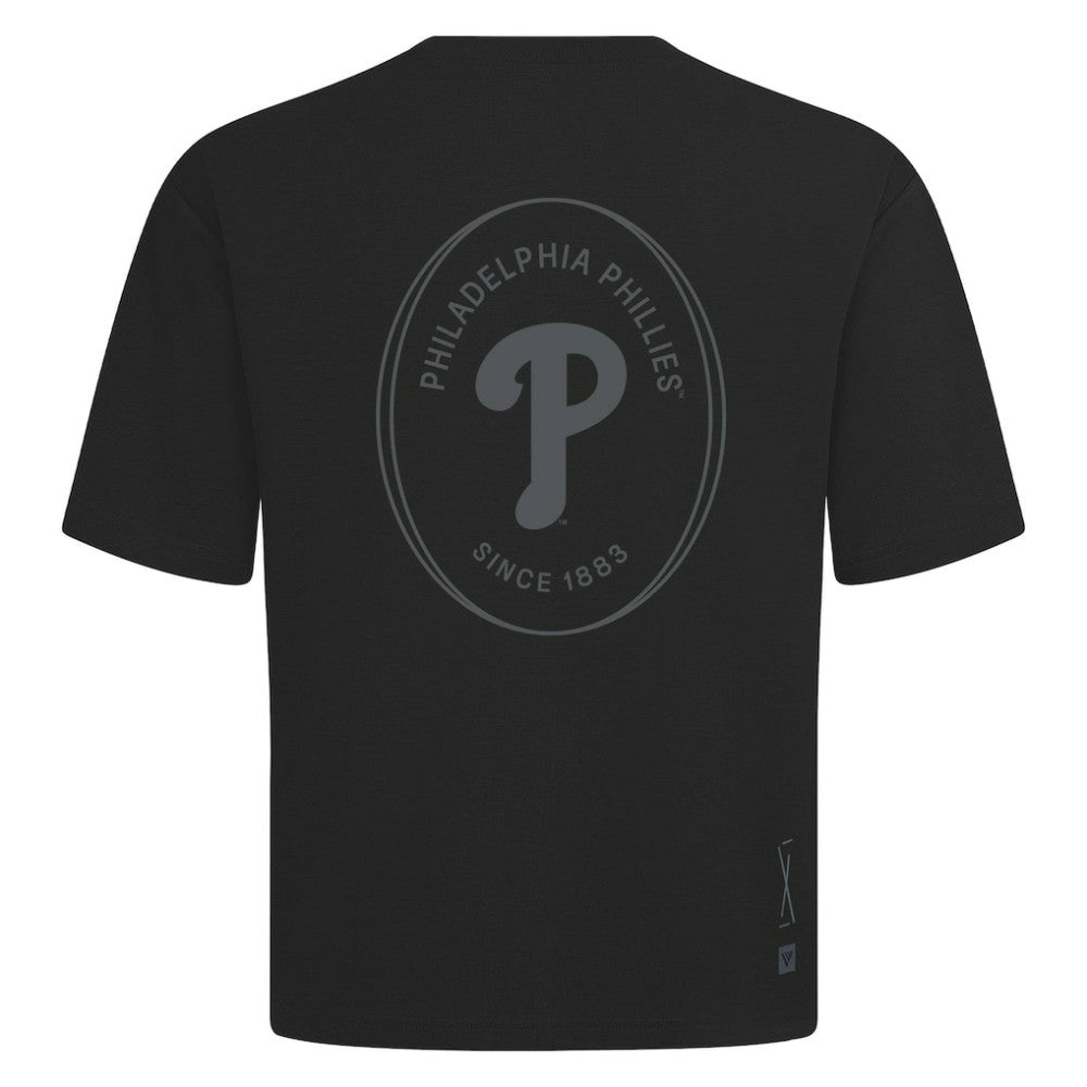 Philadelphia Phillies Levelwear Signet Oversized Luxe Signature Knit T-Shirt - Black T-shirts