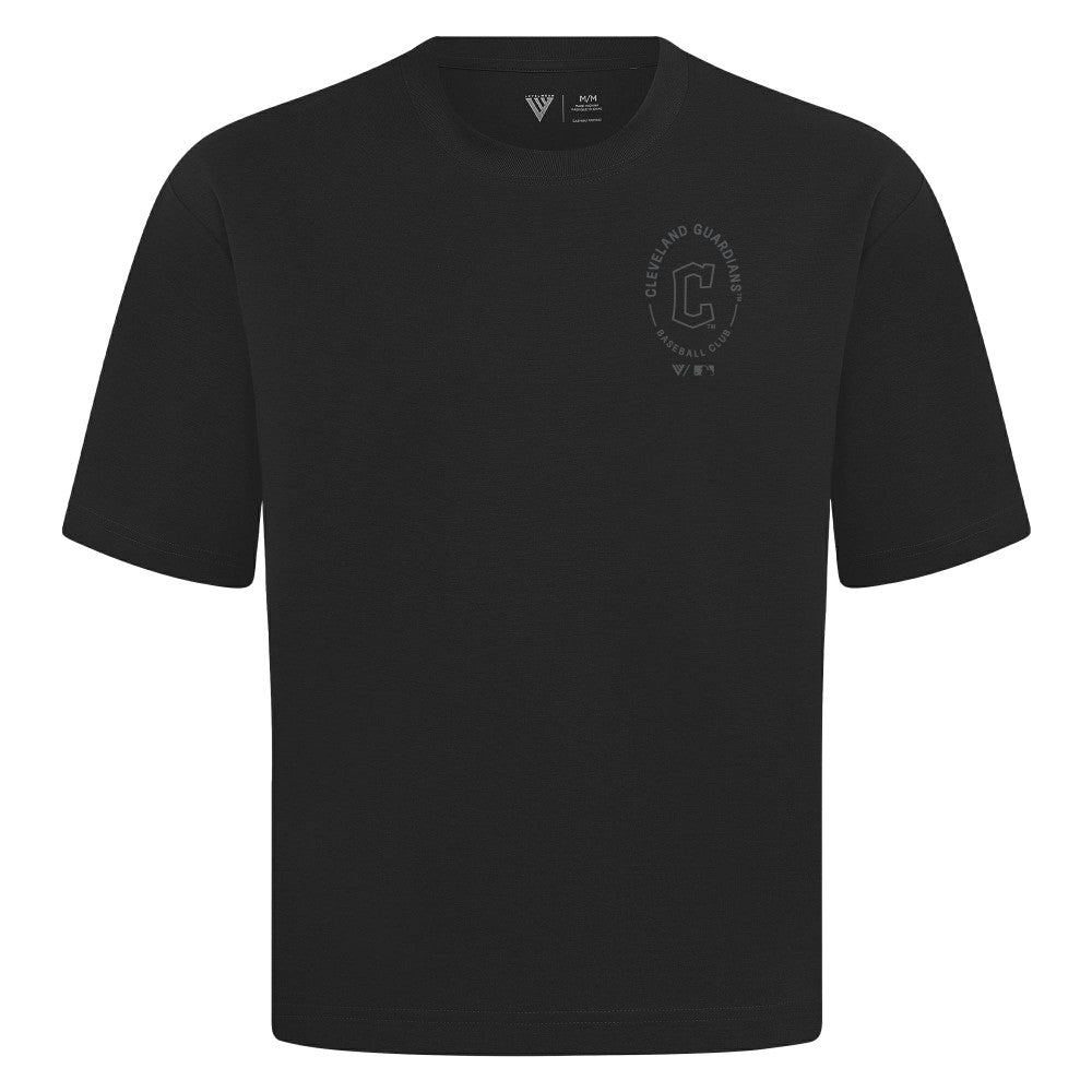 Cleveland Guardians Levelwear Signet Oversized Luxe Signature Knit T-Shirt - Black T-shirts