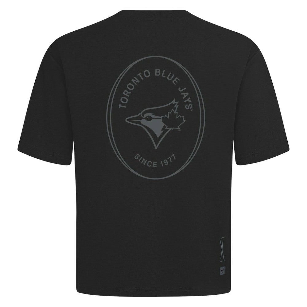 Toronto Blue Jays Levelwear Signet Oversized Luxe Signature Knit T-Shirt - Black T-shirts