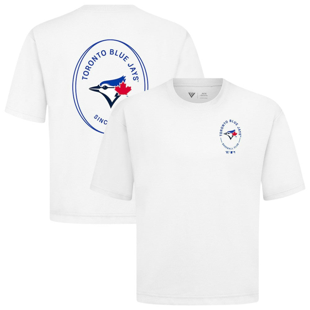 Toronto Blue Jays Levelwear Signet Oversized Luxe Signature Knit T-Shirt - White T-shirts