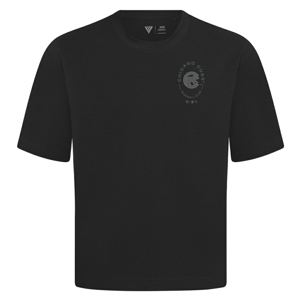 Chicago Cubs Levelwear Signet Oversized Luxe Signature Knit T-Shirt - Black T-shirts