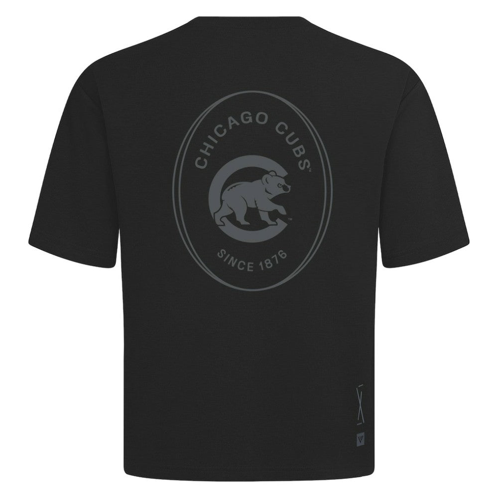 Chicago Cubs Levelwear Signet Oversized Luxe Signature Knit T-Shirt - Black T-shirts