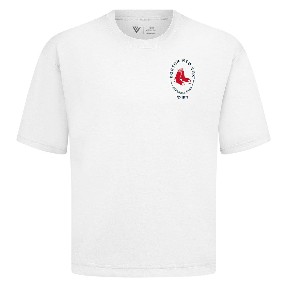 Boston Red Sox Levelwear Signet Oversized Luxe Signature Knit T-Shirt - White T-shirts
