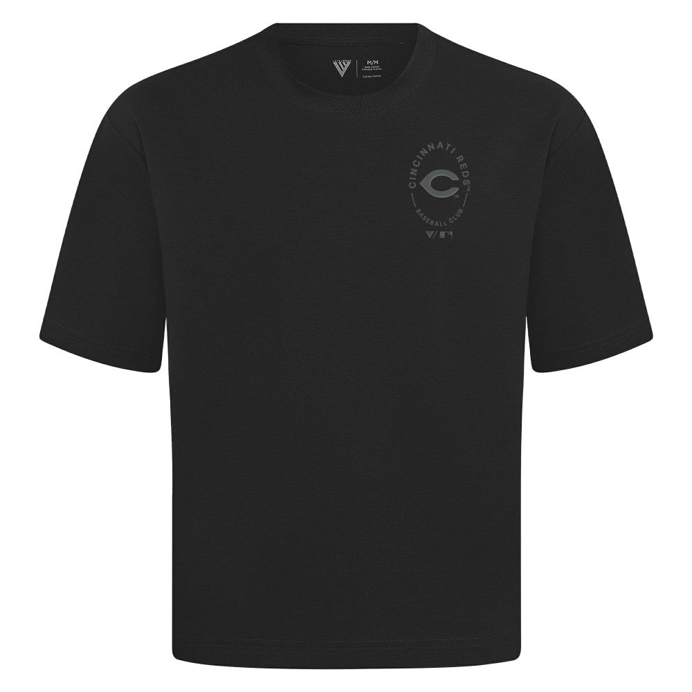 Cincinnati Reds Levelwear Register Oversized Luxe Signature Knit T-Shirt - Black T-shirts