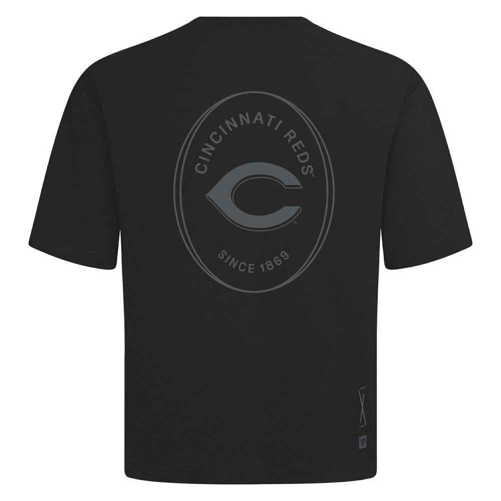 Cincinnati Reds Levelwear Register Oversized Luxe Signature Knit T-Shirt - Black T-shirts