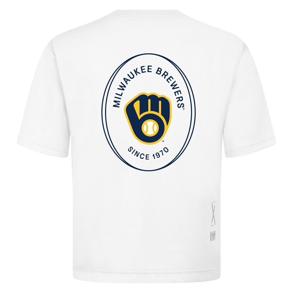 Milwaukee Brewers Levelwear Register Oversized Luxe Signature Knit T-Shirt - White T-shirts