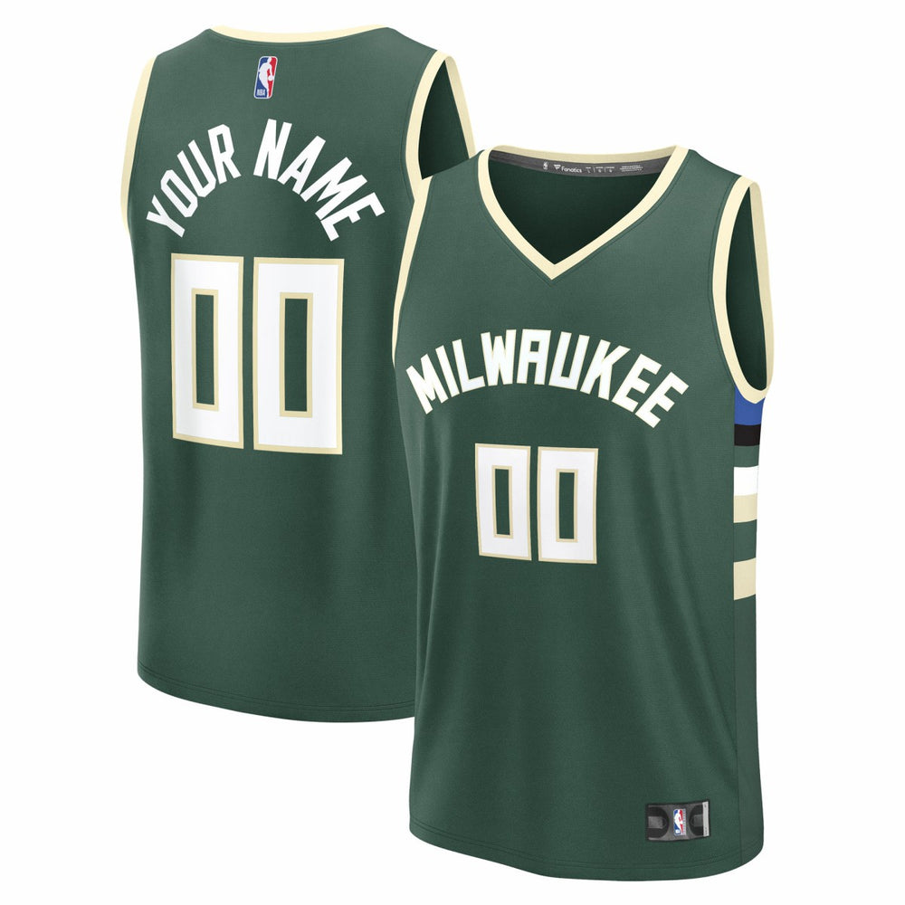 Milwaukee Bucks Youth Fast Break Custom Replica Jersey Green Icon Edition - Fanatics