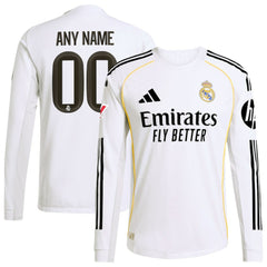 Real Madrid 2025/26 Home Long Sleeve Custom Jersey White - Adidas for sale