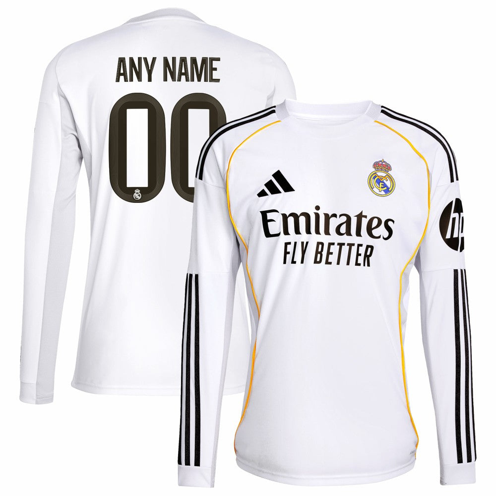 Real Madrid 2025/26 Home Replica Long Sleeve Custom Jersey White - Adidas on sale