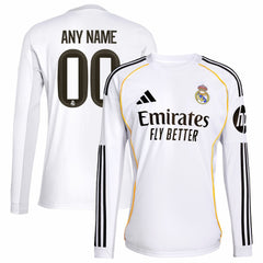 Real Madrid 2025/26 Home Replica Long Sleeve Custom Jersey White - Adidas on sale