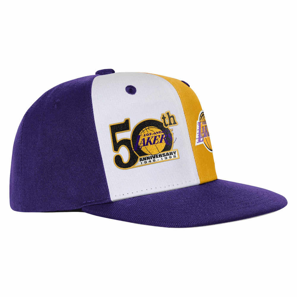 Los Angeles Lakers Youth 50th Anniversary Duo Front Snapback Hat Purple - Mitchell & Ness