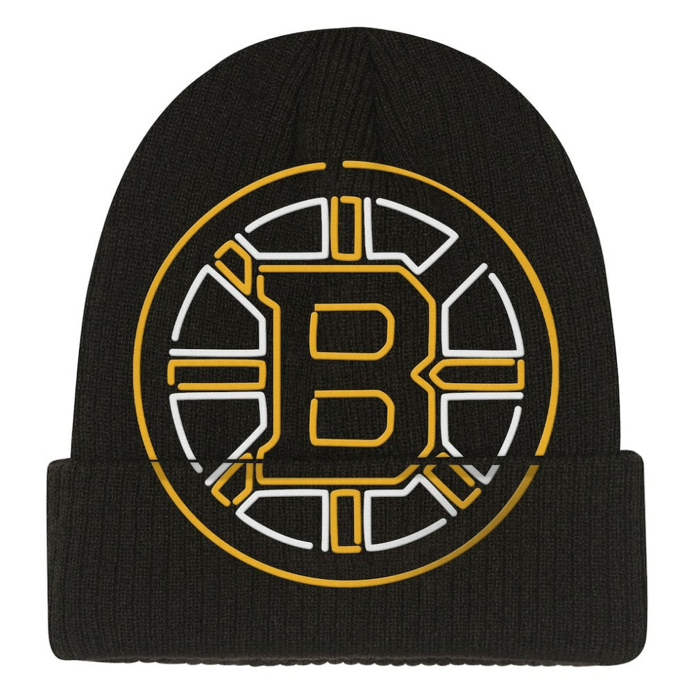 Boston Bruins Mitchell & Ness Youth Neon Line Lights Cuffed Knit Hat - Black | US 203109676