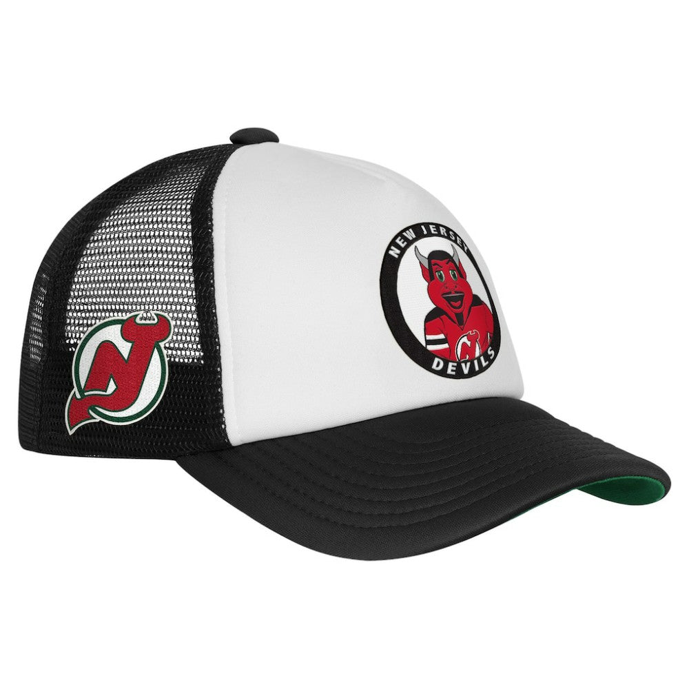 New Jersey Devils Mitchell & Ness Youth Mascot Adjustable Trucker Hat - White | US 203109686