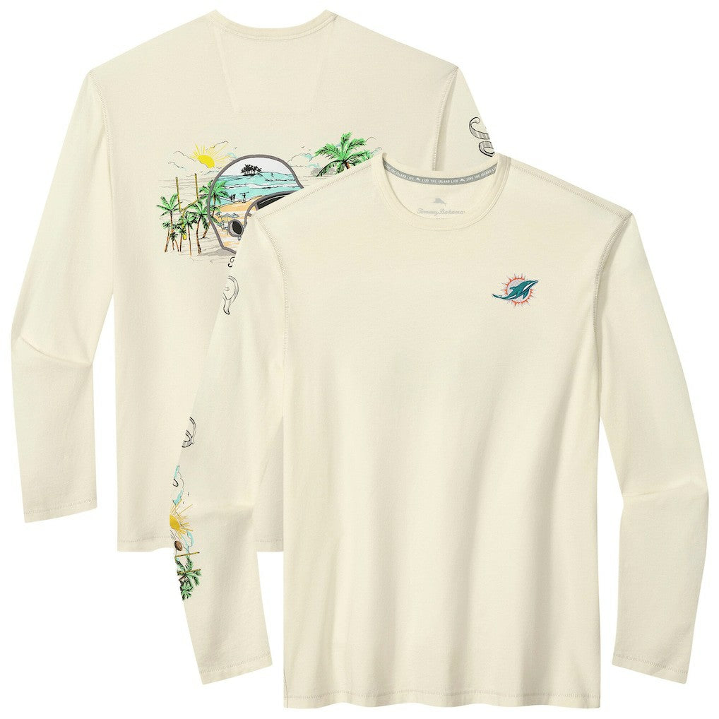 Miami Dolphins Oasis Endzone Lux Long Sleeve T-Shirt - Cream T-shirts