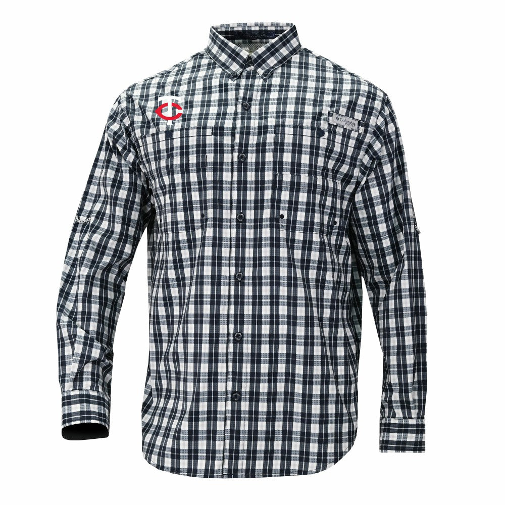 Minnesota Twins Columbia Super Tamiami Omni-Shade Long Sleeve Button-Down Shirt - Navy
