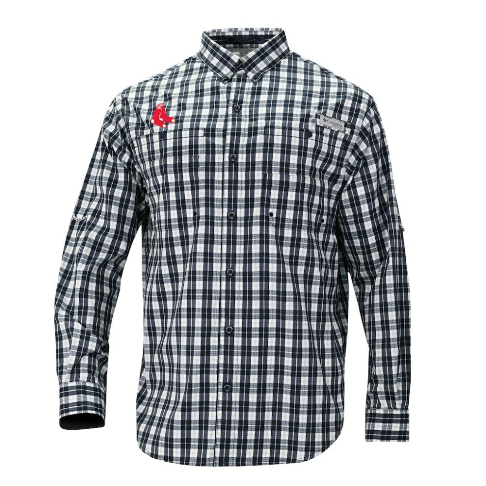 Boston Red Sox Columbia Super Tamiami Omni-Shade Long Sleeve Button-Down Shirt - Navy