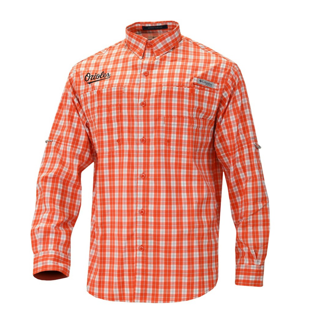 Baltimore Orioles Columbia Super Tamiami Omni-Shade Long Sleeve Button-Down Shirt - Orange