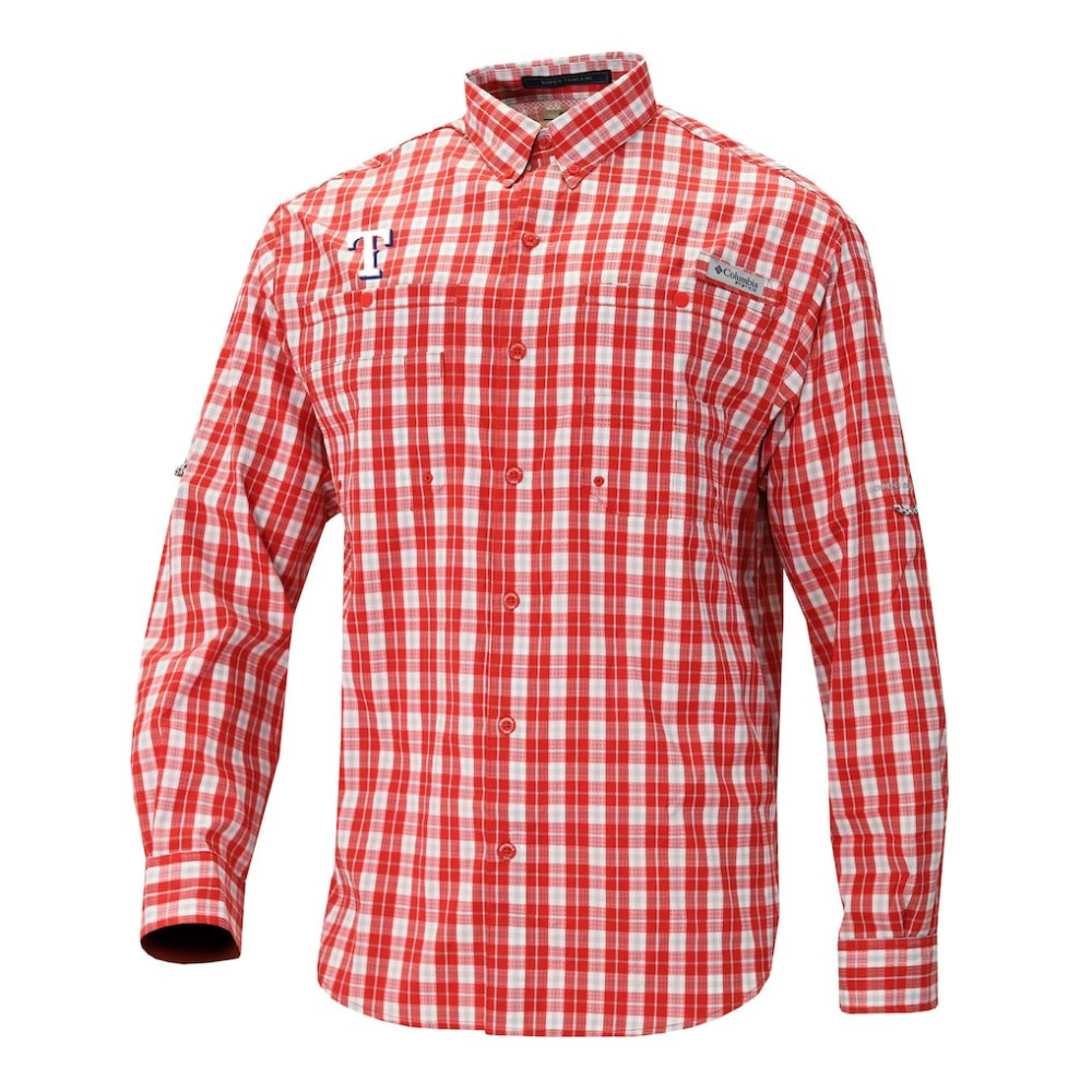 Texas Rangers Columbia Super Tamiami Omni-Shade Long Sleeve Button-Down Shirt - Red