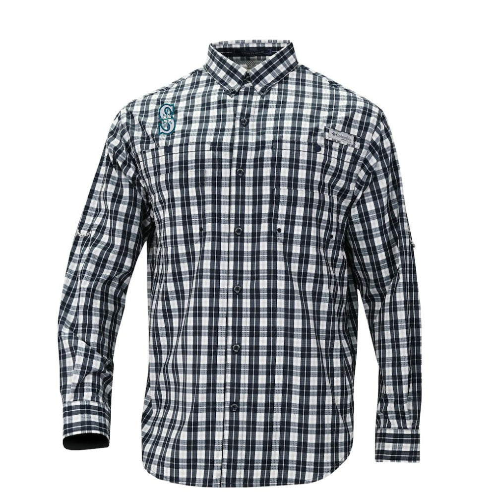 Seattle Mariners Columbia Super Tamiami Omni-Shade Long Sleeve Button-Down Shirt - Navy