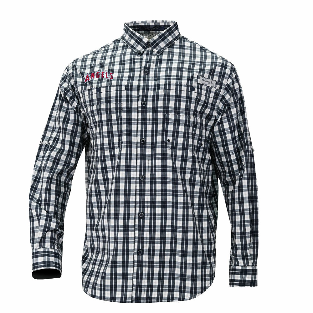 Los Angeles Angels Columbia Super Tamiami Omni-Shade Long Sleeve Button-Down Shirt - Navy
