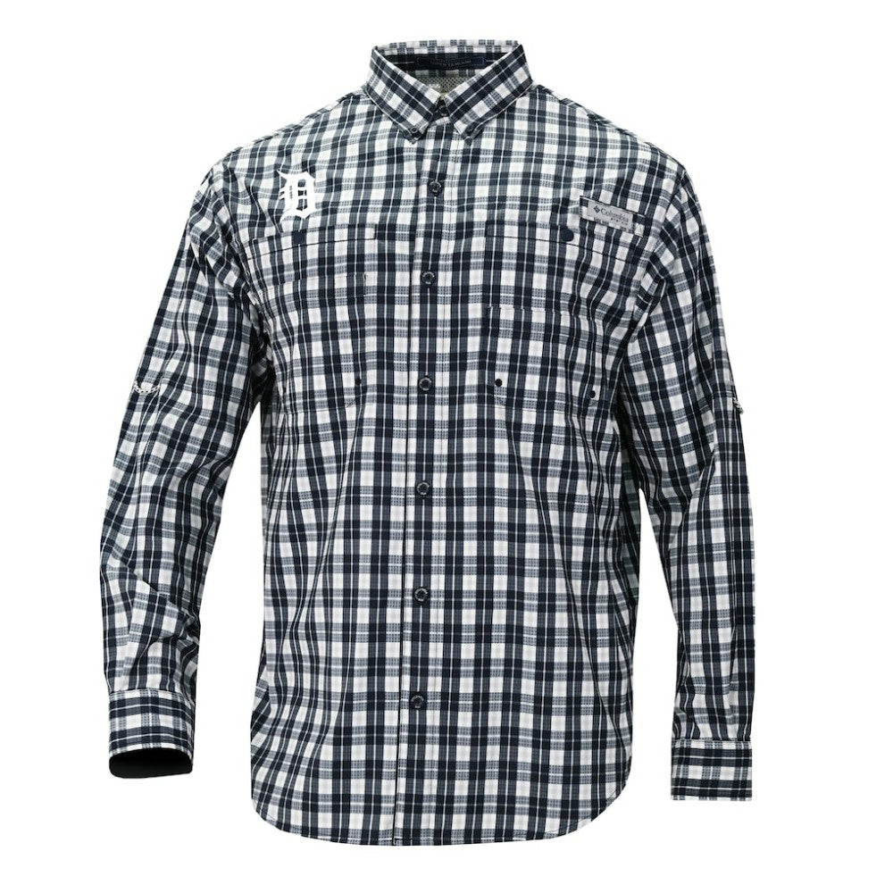 Detroit Tigers Columbia Super Tamiami Omni-Shade Long Sleeve Button-Down Shirt - Navy