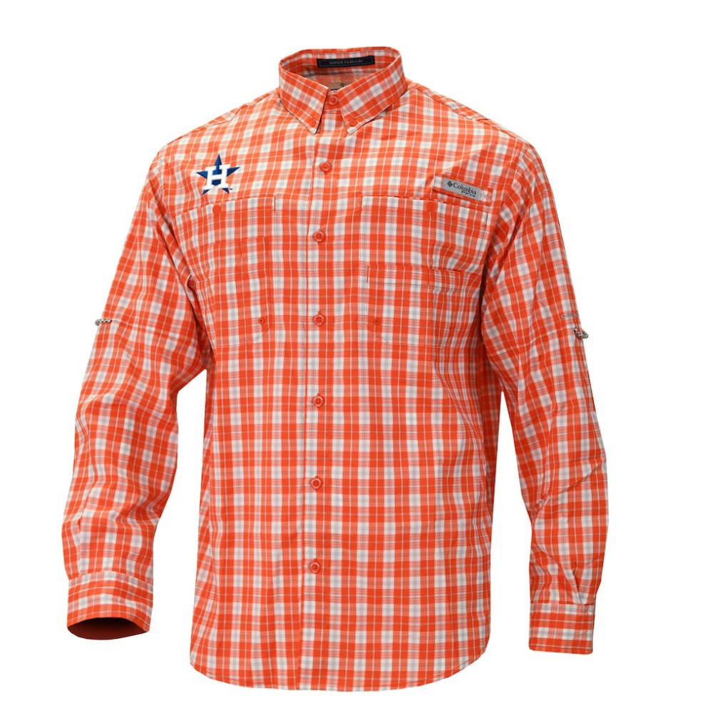 Houston Astros Columbia Super Tamiami Omni-Shade Long Sleeve Button-Down Shirt - Orange