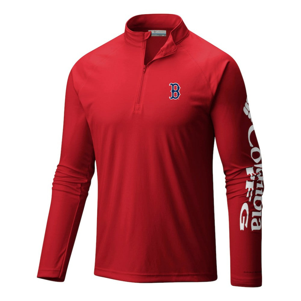 Boston Red Sox Columbia Terminal Tackle Omni-Wick Raglan Quarter-Zip Pullover - Red Pullover