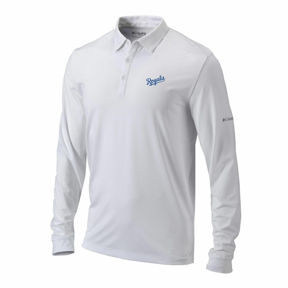 Kansas City Royals Columbia Omni-Wick Pin High Long Sleeve Polo - White