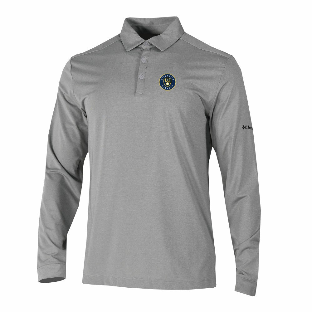 Milwaukee Brewers Columbia Omni-Wick Pin High Long Sleeve Polo - Gray