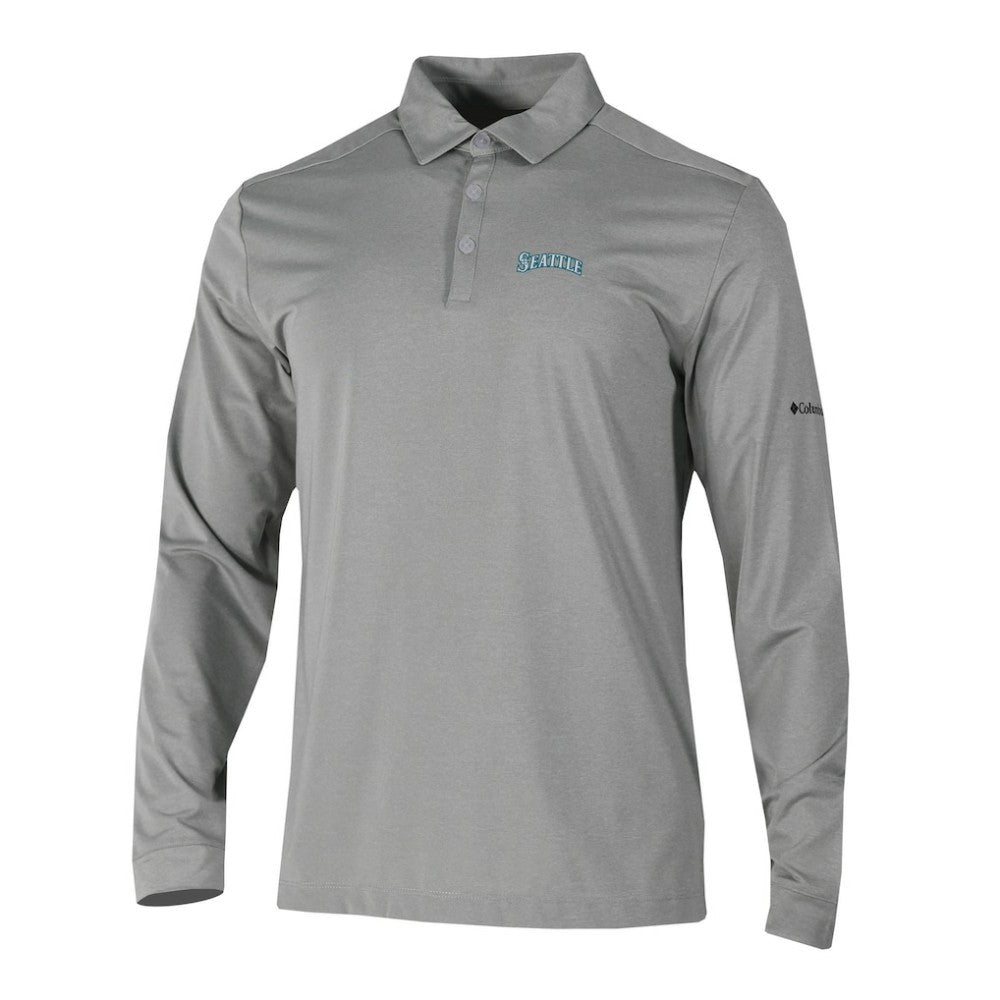 Seattle Mariners Columbia Omni-Wick Pin High Long Sleeve Polo - Gray