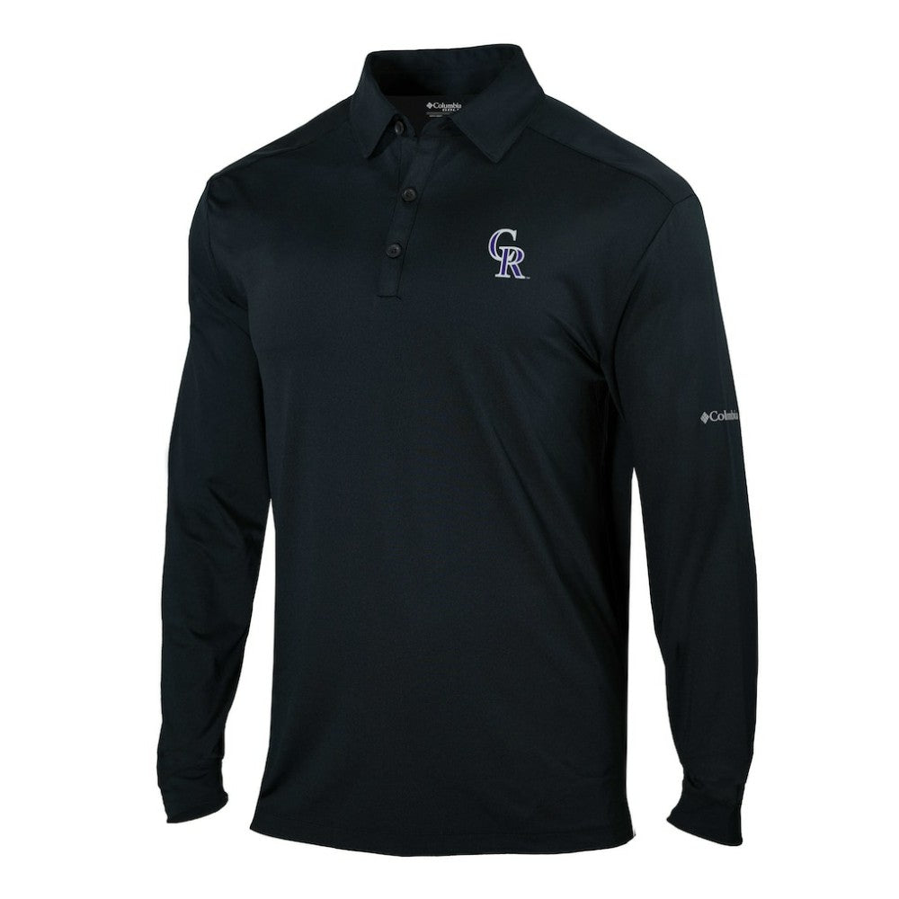 Colorado Rockies Columbia Omni-Wick Pin High Long Sleeve Polo - Black
