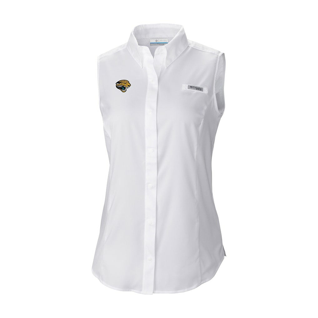Jacksonville Jaguars Women's Historic Tamiami Omni-Shade Sleeveless Button-Up Shirt - White