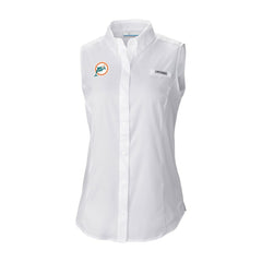 Miami Dolphins Women's Historic Tamiami Omni-Shade Sleeveless Button-Up Shirt - White