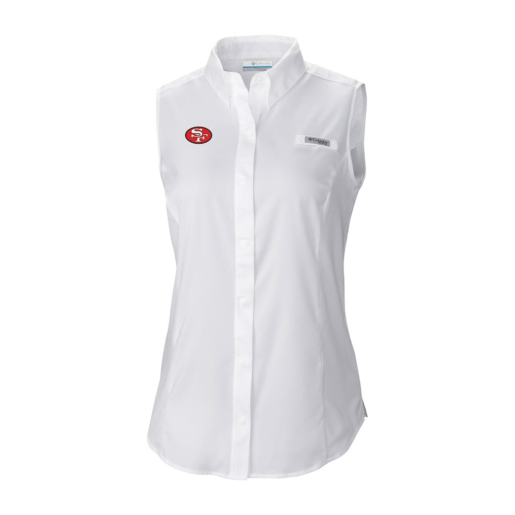 San Francisco 49ers Women's Historic Tamiami Omni-Shade Sleeveless Button-Up Shirt - White