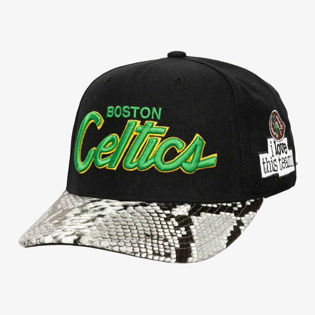 Boston Celtics x Just Don I Love This Team Snakeskin Strapback Hat Black - Mitchell & Ness