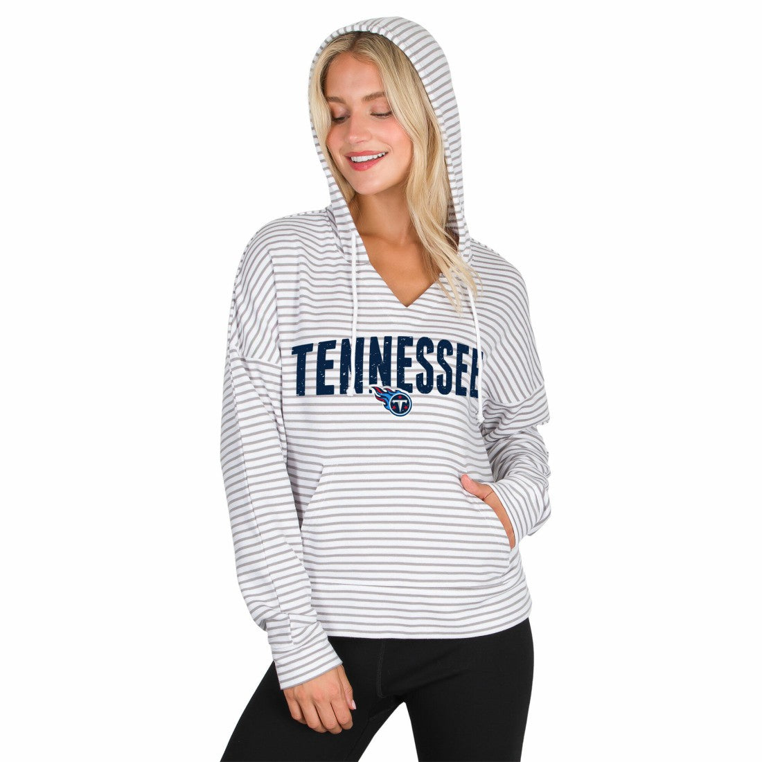 Tennessee Titans Concepts Sport Women's Liftoff Striped V-Neck Hoodie - White/Gray Hoodies