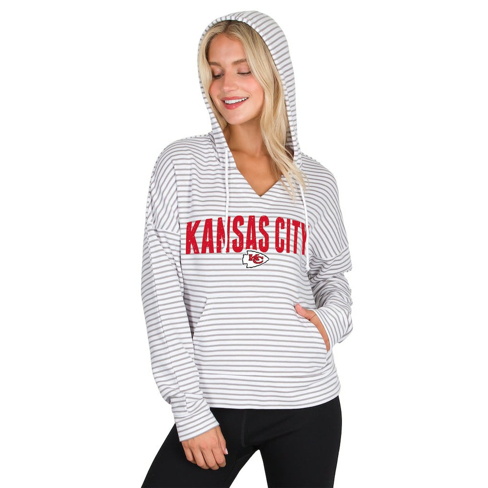 Kansas City Chiefs Concepts Sport Women's Liftoff Striped V-Neck Hoodie - White/Gray Hoodies