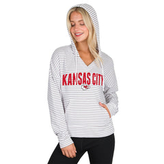 Kansas City Chiefs Concepts Sport Women's Liftoff Striped V-Neck Hoodie - White/Gray Hoodies