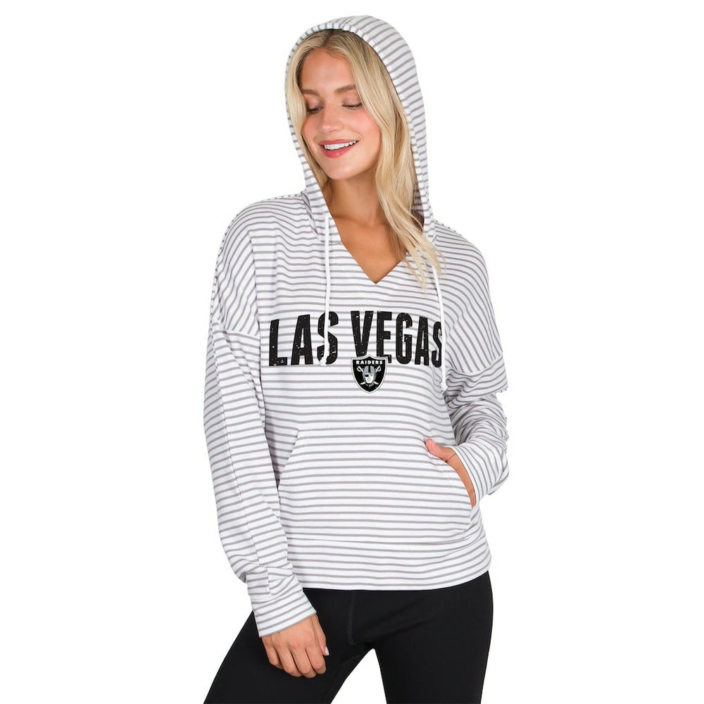 Las Vegas Raiders Concepts Sport Women's Liftoff Striped V-Neck Hoodie - White/Gray Hoodies