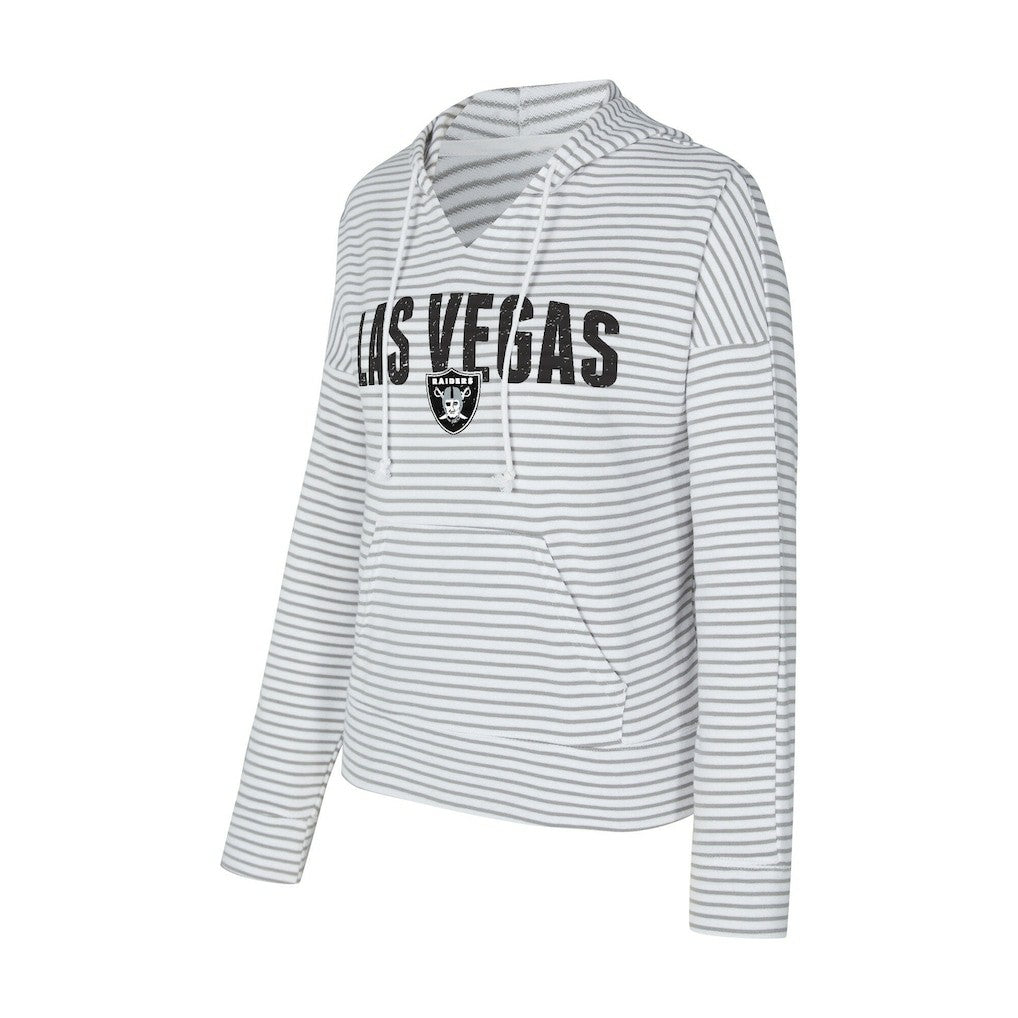 Las Vegas Raiders Concepts Sport Women's Liftoff Striped V-Neck Hoodie - White/Gray Hoodies