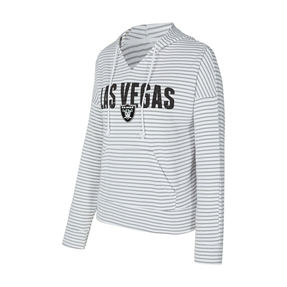 Las Vegas Raiders Concepts Sport Women's Liftoff Striped V-Neck Hoodie - White/Gray Hoodies