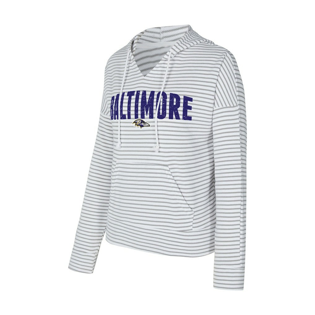 Baltimore Ravens Concepts Sport Women's Liftoff Striped V-Neck Hoodie - White/Gray Hoodies