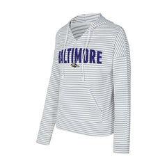 Baltimore Ravens Concepts Sport Women's Liftoff Striped V-Neck Hoodie - White/Gray Hoodies
