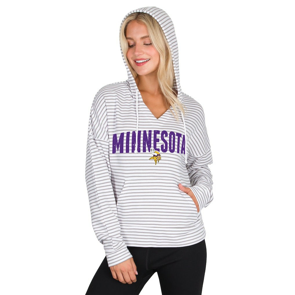 Minnesota Vikings Concepts Sport Women's Liftoff Striped V-Neck Hoodie - White/Gray Hoodies