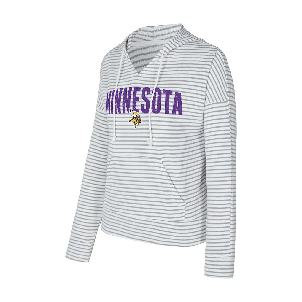 Minnesota Vikings Concepts Sport Women's Liftoff Striped V-Neck Hoodie - White/Gray Hoodies