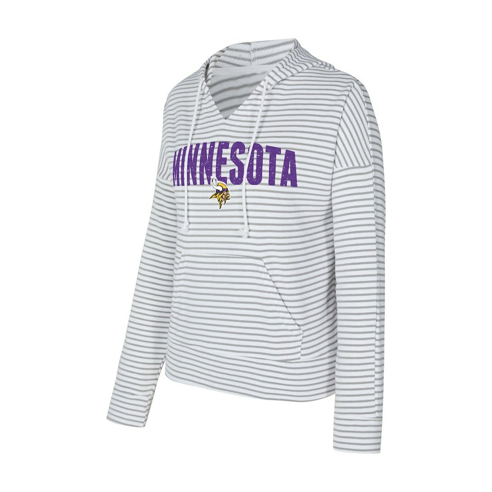 Minnesota Vikings Concepts Sport Women's Liftoff Striped V-Neck Hoodie - White/Gray Hoodies