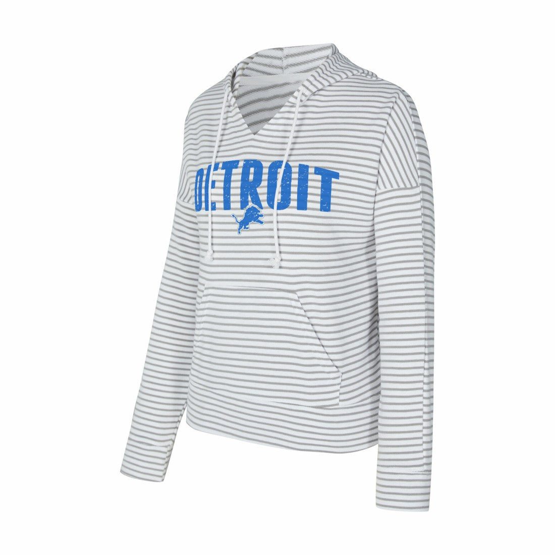 Detroit Lions Concepts Sport Women's Liftoff Striped V-Neck Hoodie - White/Gray Hoodies
