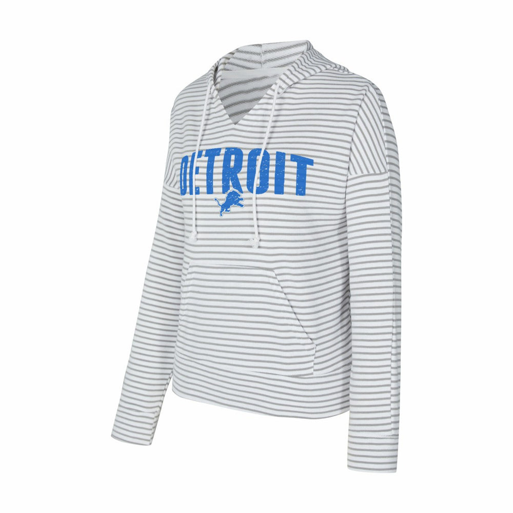Detroit Lions Concepts Sport Women's Liftoff Striped V-Neck Hoodie - White/Gray Hoodies