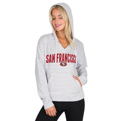 San Francisco 49ers Concepts Sport Women's Liftoff Striped V-Neck Hoodie - White/Gray Hoodies