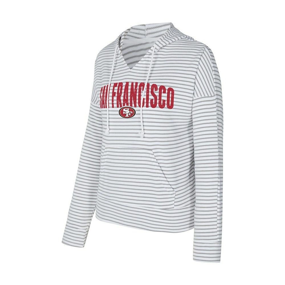 San Francisco 49ers Concepts Sport Women's Liftoff Striped V-Neck Hoodie - White/Gray Hoodies